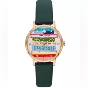 Kate Spade New York Women’s Metro Three-Hand Green Leather Strap Watch 34mm